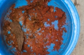 Dog water dish with detritus